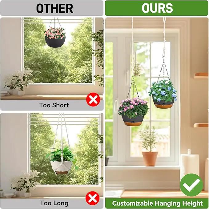 10 Inch Hanging Planters for Indoor & Outdoor Plants (2 Pack) - Self-Watering & Drainage Flower Pots with 2 Kinds of Plant Hangers for Home Decor & Garden (Deep Gray, 10 in) by GreenHaven Gardens