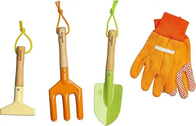 Gardening Set, Tool Kit, for Kids, STEM, Includes Tote Bag, Spade, Watering Can, Rake, Fork, Trowel and Gloves (Sunshine) by GreenHaven Gardens