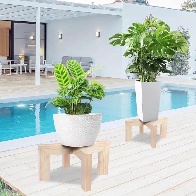 Plant Stand, Indoor/Outdoor Wood Plant Holder, Single Flower Pot Stand, Sturdy Planter Stand, Fit 5-15 Inch Pots by GreenHaven Gardens