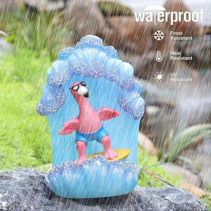 Pink Flamingos for Yard-Garden Statues Solar Outdoor Decor - Surfing Hawaii Beach Yard Art Light up Sea Wave Decor for Patio Lawn Yard by GreenHaven Gardens