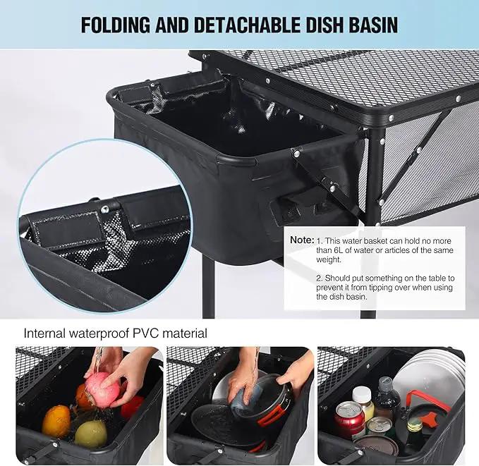 RedSwing Portable Grill Table with Sink for Outside, Aluminum Frame Folding Grill Stand Table for Outdoor Camping Picnic BBQ, Lightweight Adjustable Height, 36 x 20 x 31 Inches, Black by GreenHaven Gardens