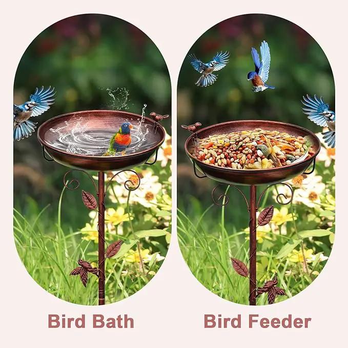 Metal Bird Bath for Outside with 2 Bird Decor, Hummingbird on Pole & Sparrow on Bowl, 38.5 Inch Height Garden Birdbath, 12 Inch Antique Bronze Freestanding Birdfeeder Bath for Yard Patio by GreenHaven Gardens