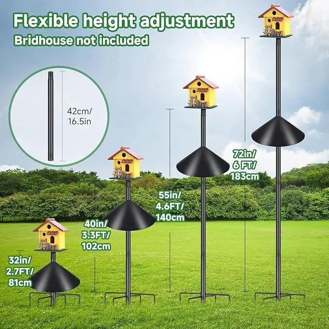 Smart Bird Feeder Pole Stand 79In,Adjustable Height Metal Bird House Pole for Outdoor Garden with Multiple Mounting Options (Black, Round Squirrel Baffle - High 79in) by GreenHaven Gardens