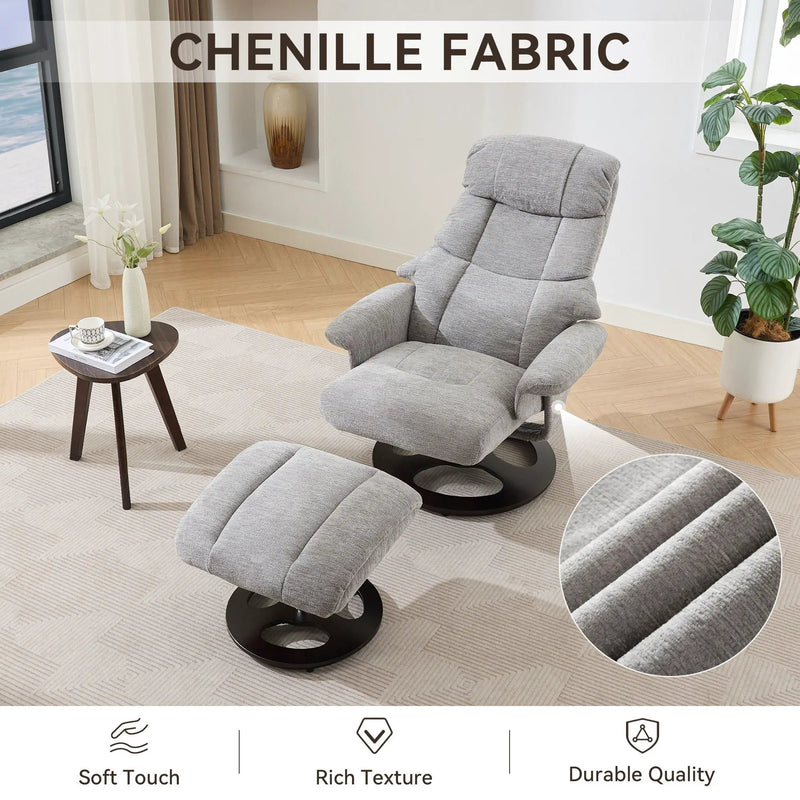 Ergonomic Recliner Chair With Ottoman, Modern 360° Swivel With Footstool by Unique Piece Furniture