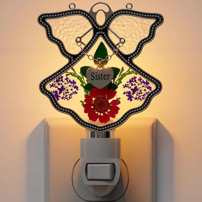 KY&BOSAM Angel Sister Night Light Flower in Glass with Metal Trim Sister Heart Night Light Nursery Bedroom Bathroom Decorative Accent Lite Elegant Home Decoration, Guardian Butte by GreenHaven Gardens
