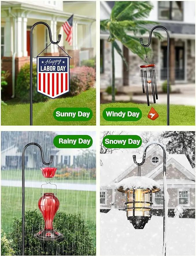 XDW-GIFTS Bird Feeder Pole for Outdoor, 92 Inch Shepherds Hooks Heavy Duty Garden Pole for Hanging Plant Basket, Solar Light Lanterns, Garden Plant Hanger Stands with 5 Base Prongs by GreenHaven Gardens