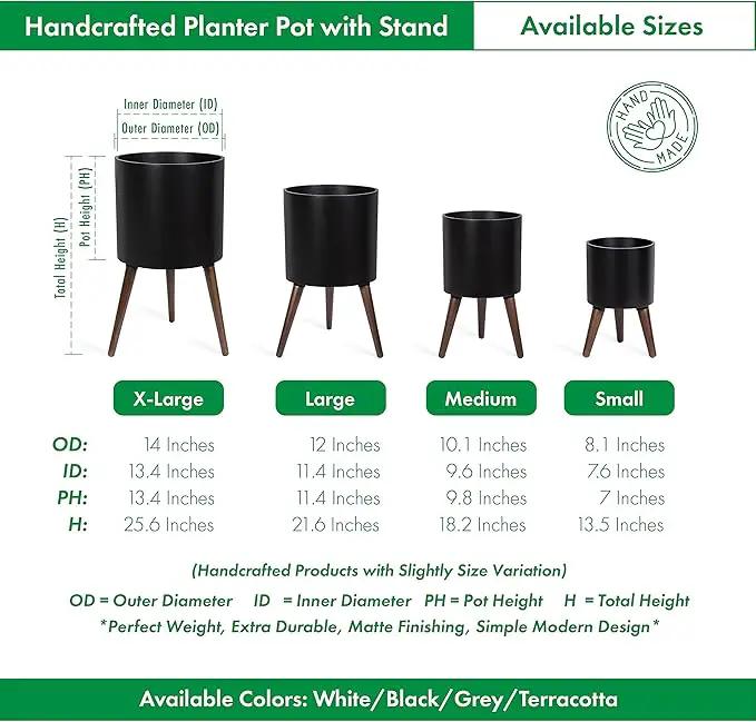 D'vine Dev 10 Inch Planter Pot with Stand, Mid-Century Tall Plant Pot with Legs for Indoor Plants, Medium, Black, 88-O-B-2 by GreenHaven Gardens