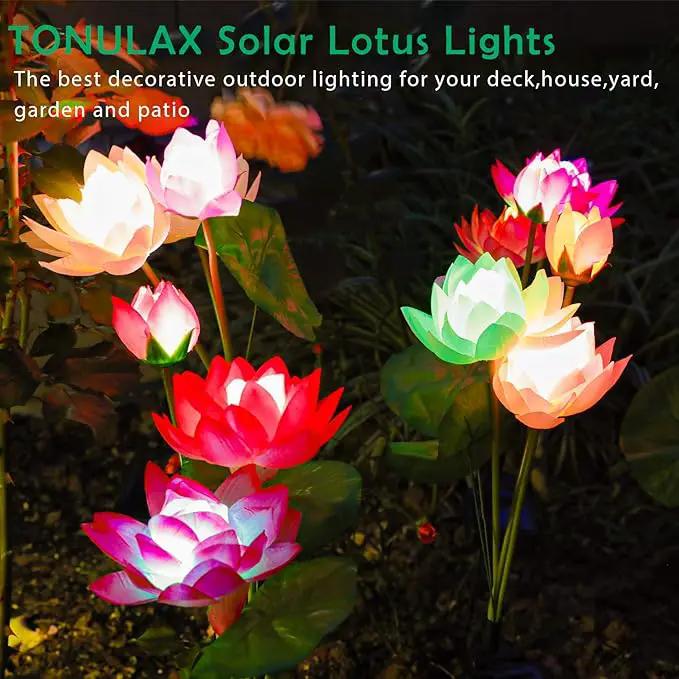 TONULAX Solar Garden Lights, Upgraded 2-Pack, Solar Lotus Flower Lights, Plastic Silk, Multi-Color, LED, Waterproof, Touch Control, 18-Hour Runtime by GreenHaven Gardens