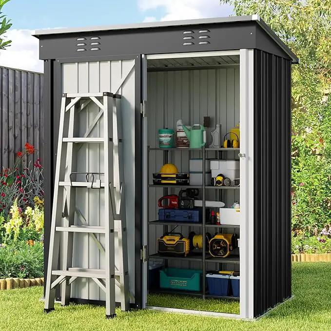 Gizoon 5 'x 3'Outdoor Storage Shed with Singe Lockable Door,Galvanized Metal Shed with Air Vent Suitable for The Garden,Tiny House Storage Sheds Outdoor for Backyard Patio Lawn-Dark Gray by GreenHaven Gardens