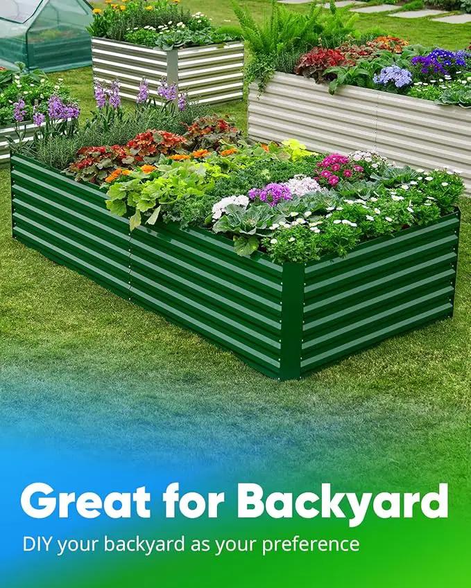 Quictent Galvanized Raised Garden Bed 8x4x2 Ft Tall Metal Planter Box for Vegetables Outdoor Bottomless for Backyard, 2 Tomato Cages Included, 22.04" Deep (Green) by GreenHaven Gardens