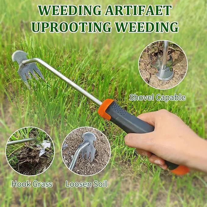 Weeder Puller Tool, Stainless Steel Thickened Hand Weeder Tool, Portable Weed Remover Tool,4 Teethe Waterproof Manual Weed Puller, Multi Function Garden Tools for Yard (Rubber Handle) by GreenHaven Gardens