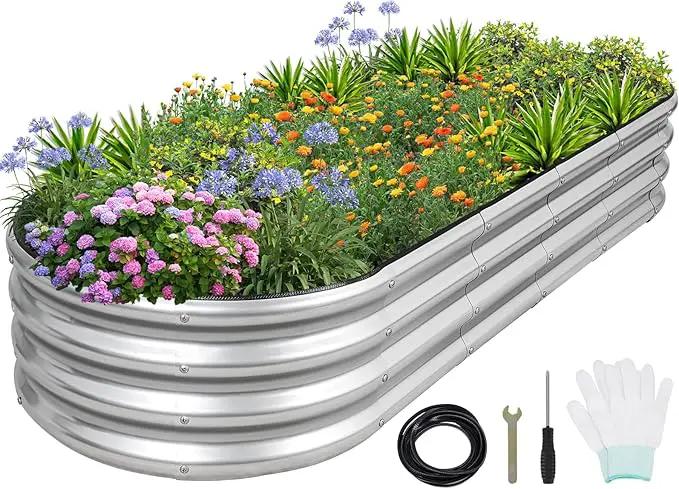 1MORE Galvanized Raised Garden Bed- Planter Garden Boxes Outdoor, Raised Beds for Gardening, 6x2x1ft Metal Garden Bed Kit for Vegetables Flower, Planter Raised Beds with Protective Tape & Tools.Silver by GreenHaven Gardens
