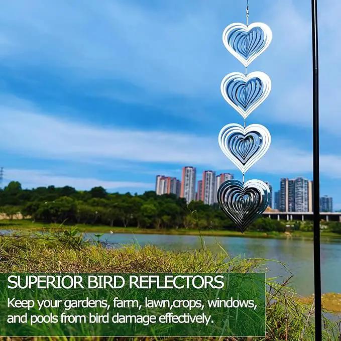 DJUAN Heart Bird Scare Discs Set-Highly Reflective Double-Sided Bird Reflectors,Extra Sparkly Metal Wind Spinner Outdoor Garden Decor, Bird Devices Deterrent to Scare Birds Away from Yard Patio Farm by GreenHaven Gardens