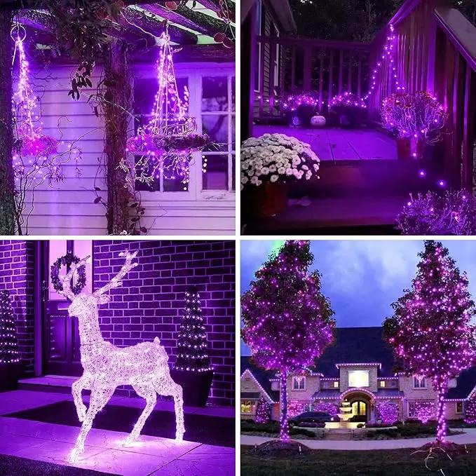 JMEXSUSS 4 Pack Purple Solar String Lights Outdoor Waterproof, 100 LED 33ft Purple Solar Fairy Lights, 8 Modes Copper Wire Christmas Light for Halloween Christmas Garden Yard Tree Decor by GreenHaven Gardens