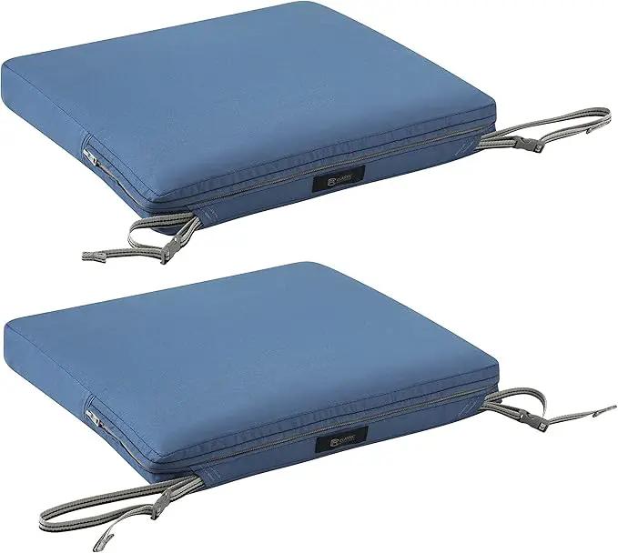 Classic Accessories Ravenna Water-Resistant 17 x 15 x 2 Inch Patio Seat Cushion, Empire Blue, Chair Seat Cushion by GreenHaven Gardens