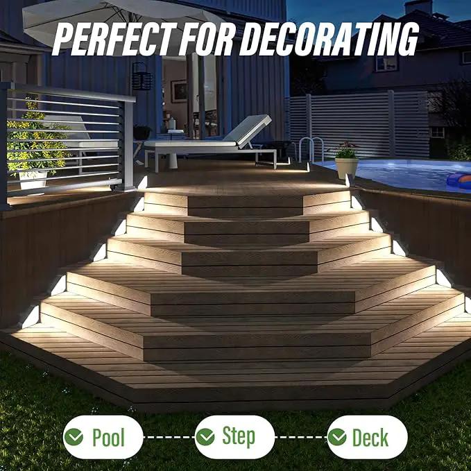 JSOT Solar Step Stair Lights Outdoor Yard Decor 8 Pack, IP65 Waterproof Deck Lighting for Outside Solar Powered, Solar Garden Light Decor for Fence, Backyard, Front Porch Step, Balcony, Wall, Patio by GreenHaven Gardens