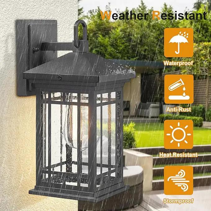 Outdoor Porch Lights Wall Mount, 12.4 Inch Outdoor Wall Lantern With E26 Sockets & Seeded Glass, Classic Exterior Lighting Fixtures, Waterproof Porch Light Fixtures For Garage (Bulbs Not Include) by GreenHaven Gardens