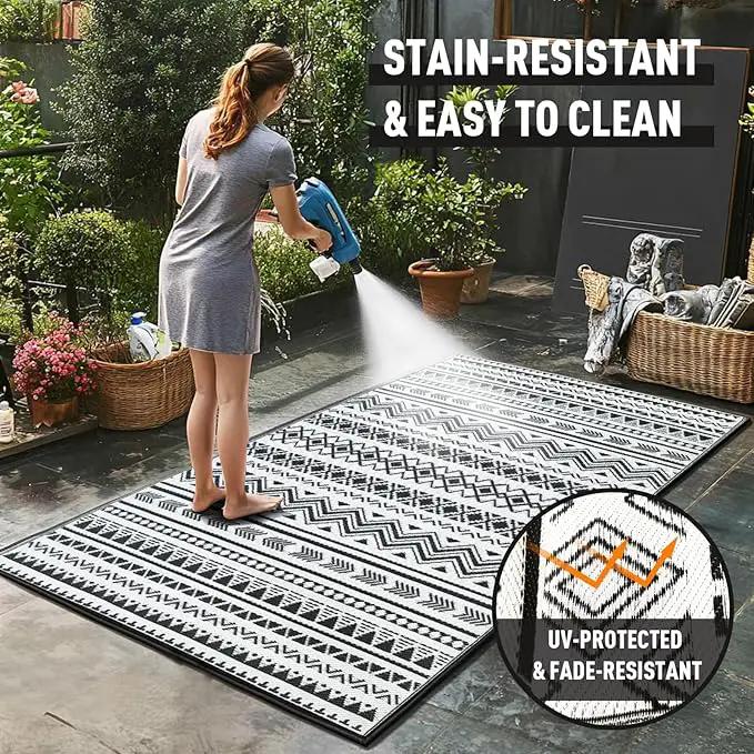 WILDROOTS 8x10 Feet Black and White Plastic Outdoor Rug, Stain Resistant Waterproof Reversible Outdoor Patio Rug, Fade Resistant Camping Rug by GreenHaven Gardens