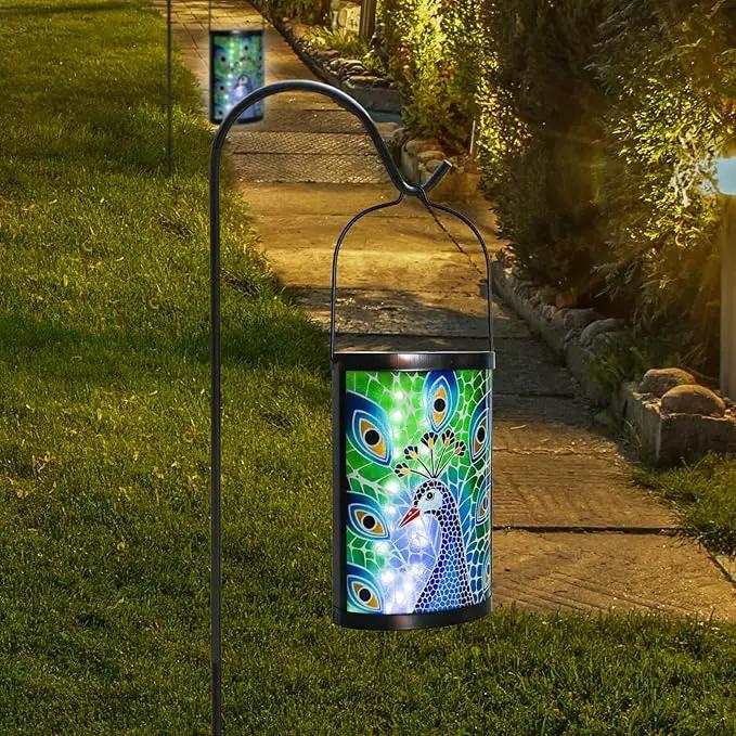 Hanging Solar Lantern Outdoor Waterproof Peacock Solar Lights Glass Tabletop Decorative Lamp for Outdoor Patio Garden Outside Yard Decor by GreenHaven Gardens