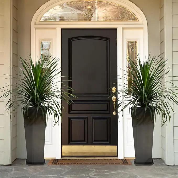 KOL 28''H. Tall Galvanized Steel Glazed Planter with Insert, Set of 2, Planter Pots for Indoor & Outdoor Use, Decorative Flower Plant Pots with Drainage Hole for Front Porch, Patio, Deck - Black by GreenHaven Gardens