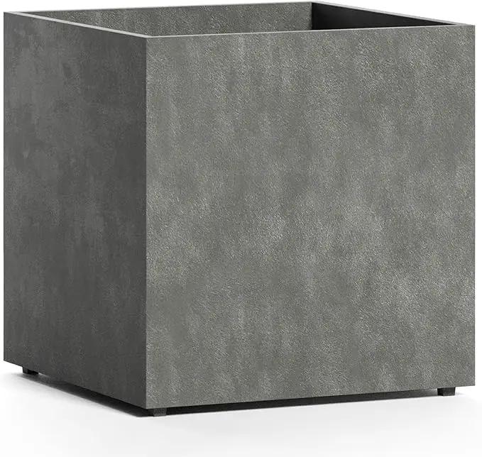 Reglito Cube Planter – Fiberglass Indoor/Outdoor and Weather-Resistant Large Planter (Grey Stone, 35.4" L x 35.4" W x 36" H) by GreenHaven Gardens