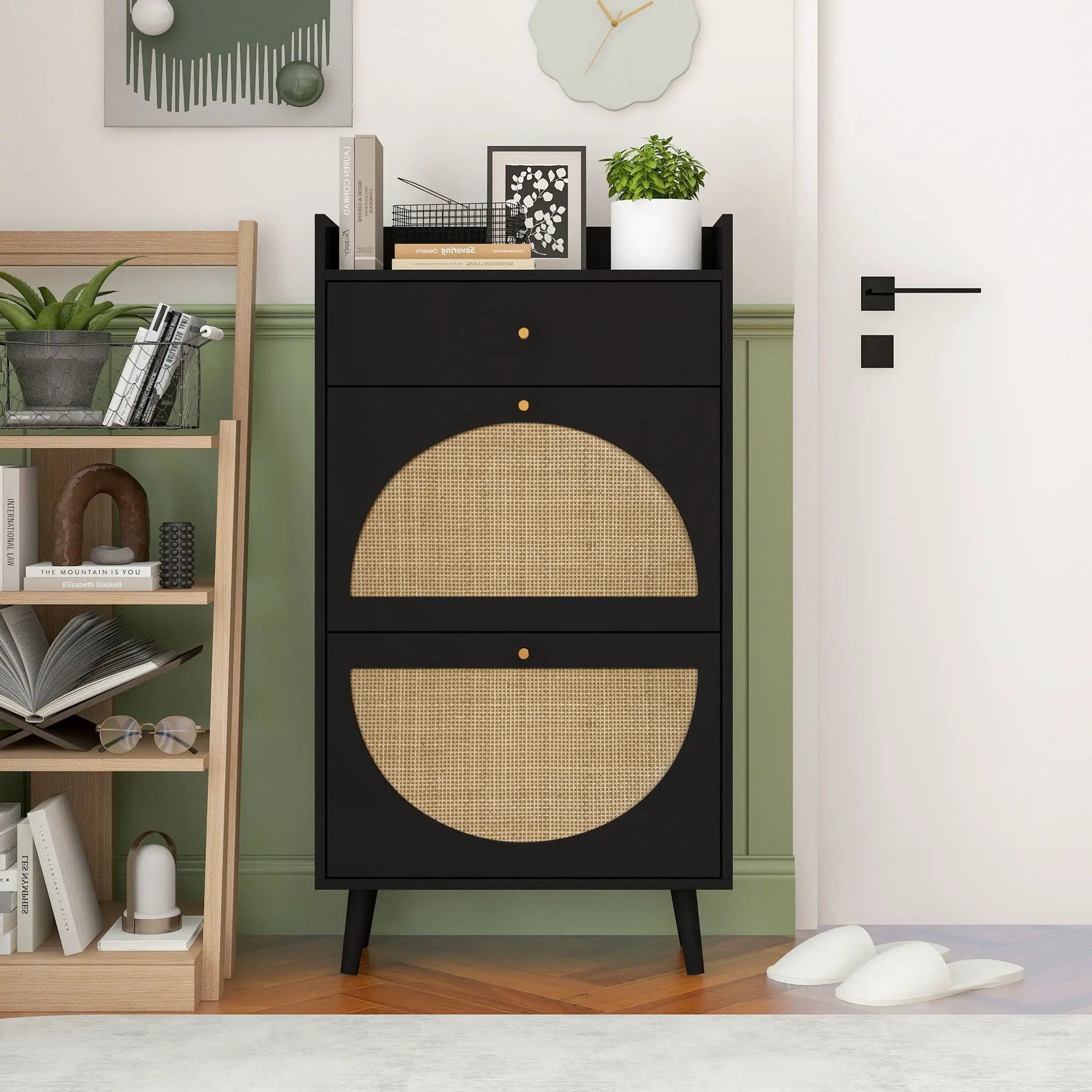 Allen - Rattan 2 Door 1 Drawer Cabinet Shoe Rack For Entrance by Unique Piece Furniture