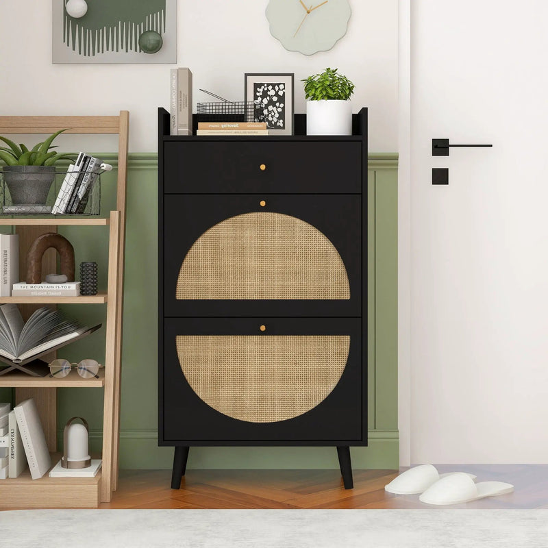 Allen - Rattan 2 Door 1 Drawer Cabinet Shoe Rack For Entrance by Unique Piece Furniture