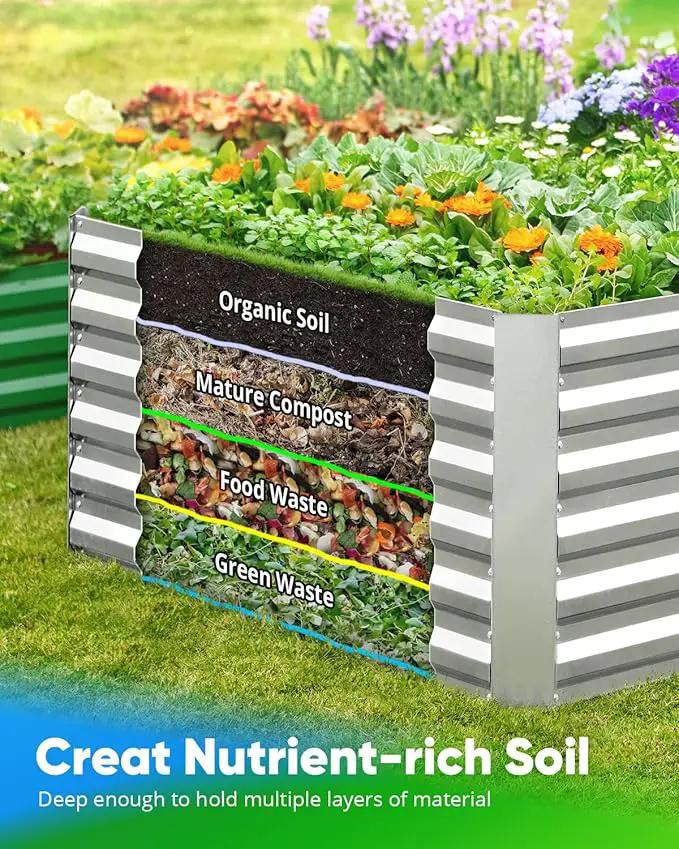 Quictent Galvanized Raised Garden Bed 8x4x2 Ft Tall Metal Planter Box for Vegetables Outdoor Bottomless for Backyard, 2 Tomato Cages Included, 22.04" Deep (Silver) by GreenHaven Gardens