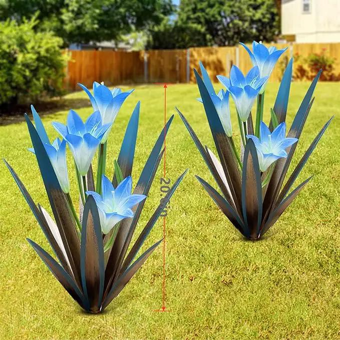 Homight Metal Agave Plant Outdoor Decoration Outdoor Garden Decoration Lily Mexican Yard Art Plant Garden Agave Lily Decorative Garden Gift… (2 Big Blue Lilies) by GreenHaven Gardens