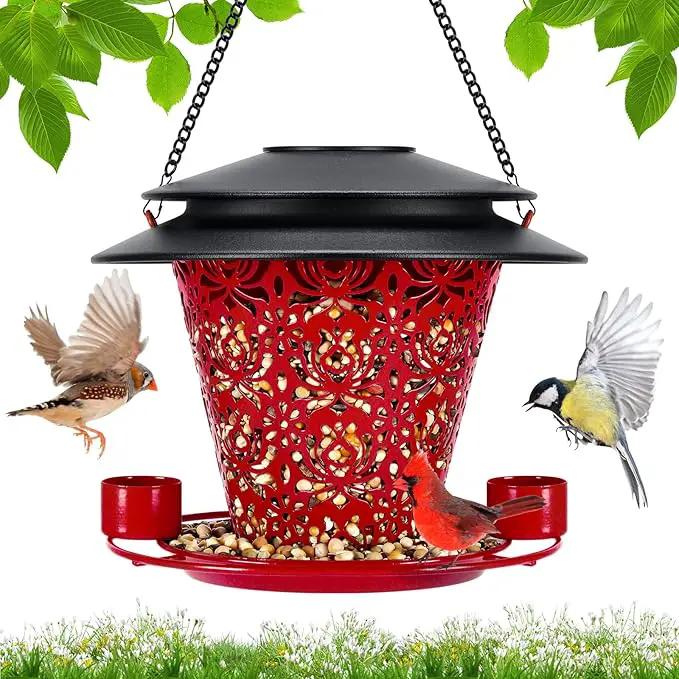 Solar Bird Feeders for Outside Hanging Metal Wild Bird Feeder Solar Lanterns Outdoor Waterproof Garden Decor for Yard red by GreenHaven Gardens
