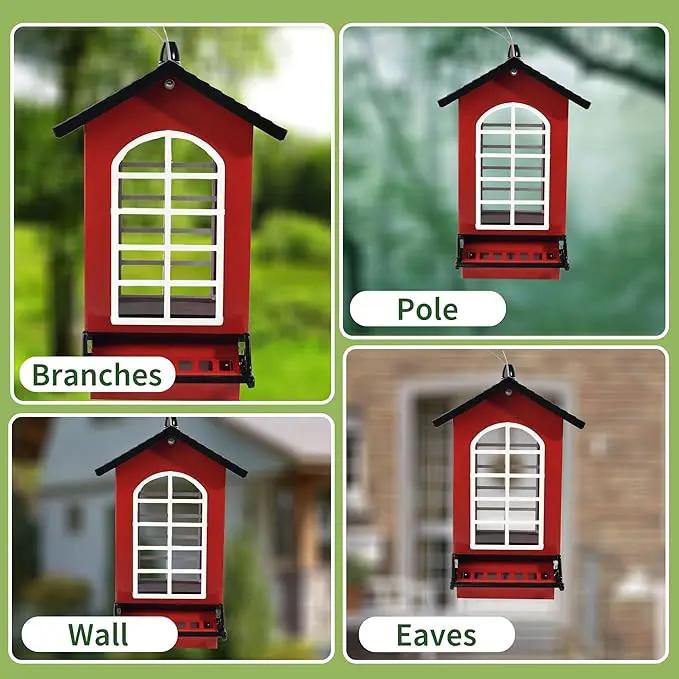 Bird Feeder Squirrel Proof Metal Hanging for Outdoor Wild Bird Seed, 5LBS with Bilateral Weight-Activated Perches, Heavy Duty Bird Feeders for Outside Wild Bird - Red by GreenHaven Gardens