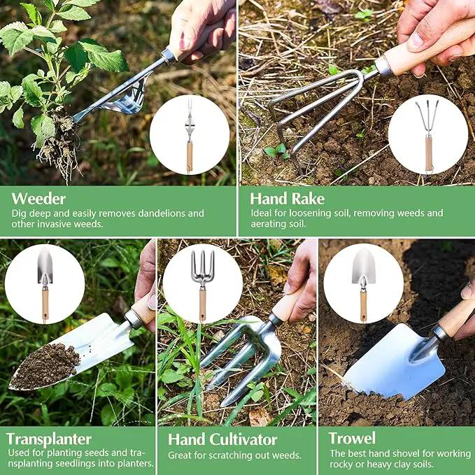 Gardening Tools of 9 Pieces | Stainless Steel Heavy-Duty Gardening Hand Tools with a Delicate and Durable Storage Bag and Anti-Slip Rubber Gloves | Pink by GreenHaven Gardens