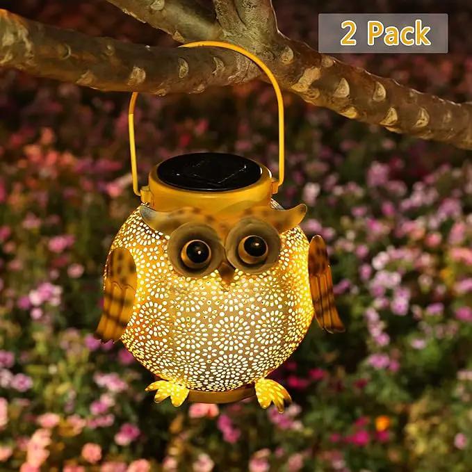 2 Pack Hanging Solar Lanterns - Garden Light Waterproof Metal Decorative Solar Lantern Lights Outdoor for Patio Yard Table Pathway with Owl Pattern by GreenHaven Gardens