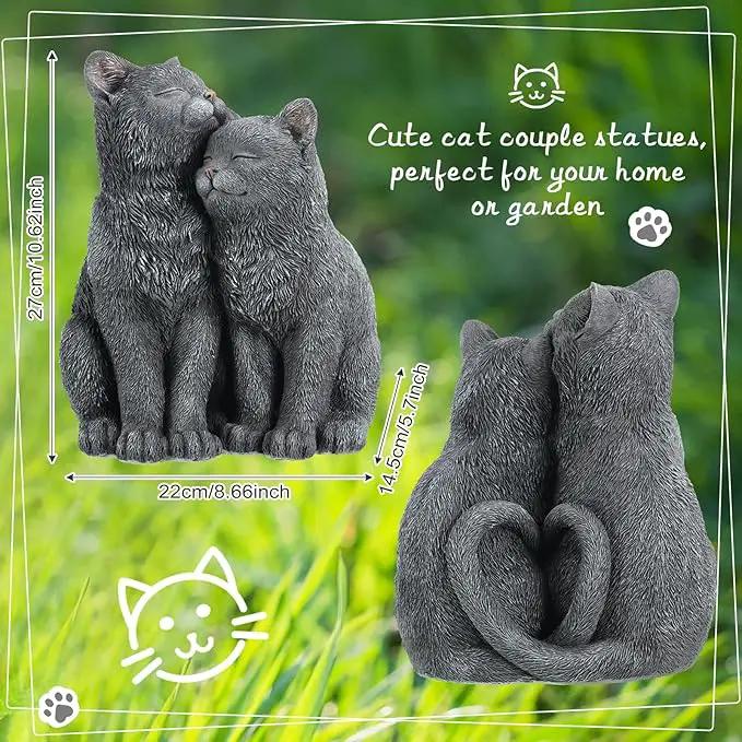 Wenqik Black Cat Statue for Garden Couple Kitten Figurines Decor Resin Cat Sculpture Decorative Garden Statues for Outside Patio Yard Farmhouse Gifts for Animal Lovers Mom 8.66 x 5.7 x 10.62 Inch by GreenHaven Gardens
