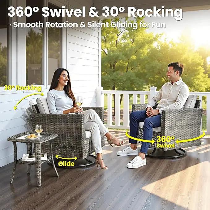 ovios 7 Pieces Patio Furniture Set with 42" Fire Pit Table, Outdoor Wicker Sofa with Swivel Chairs, All Weather High Back Rattan Couch Conversation Set, Grey by GreenHaven Gardens