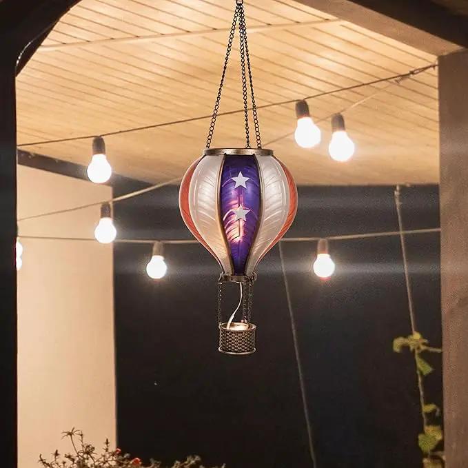 TERESA'S COLLECTIONS America Fourth of July Decorations, Hot Air Balloon Solar Lantern for Garden Decor,Gifts for Women + Memorial Day 17.7'' Hot Air Balloon Solar Lantern by GreenHaven Gardens
