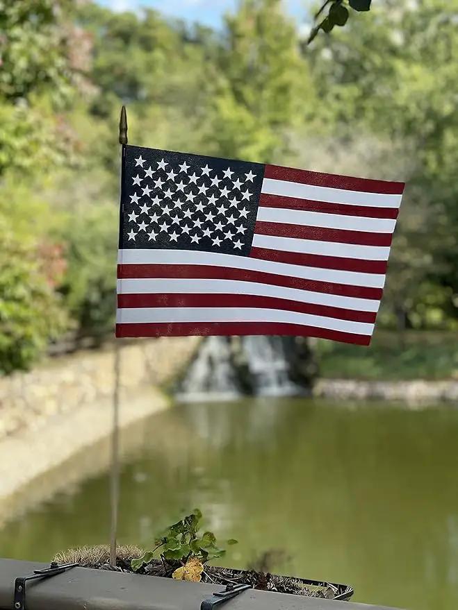American Flags on Stick - Handheld Spearhead US Flag for 4th of July, Memorial Day Event Decorations - Patriotic Decor for Indoors & Yard - Wooden Stick, Cotton Fabric - (8"x12" - 12 Pack) by GreenHaven Gardens