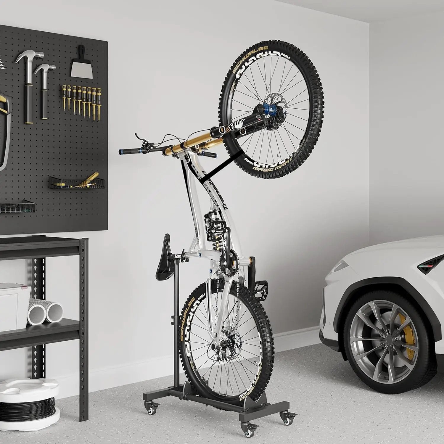 Vertical Bike Stand, Freestanding Indoor Bike Storage Rack Upright Bicycle Floor Stand Indoor Bike Holder with Adjustable Height for Garage & Apartment - for Wheels Sizes up to 29” by GreenHaven Gardens