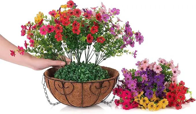 Artificial Fake Hanging Plants Flowers with Basket Outdoor Decor Faux Silk Dasiy Flower Arrangements in Pot Planter for Porch Home Indoor Patio Garden Yard Decoration by GreenHaven Gardens