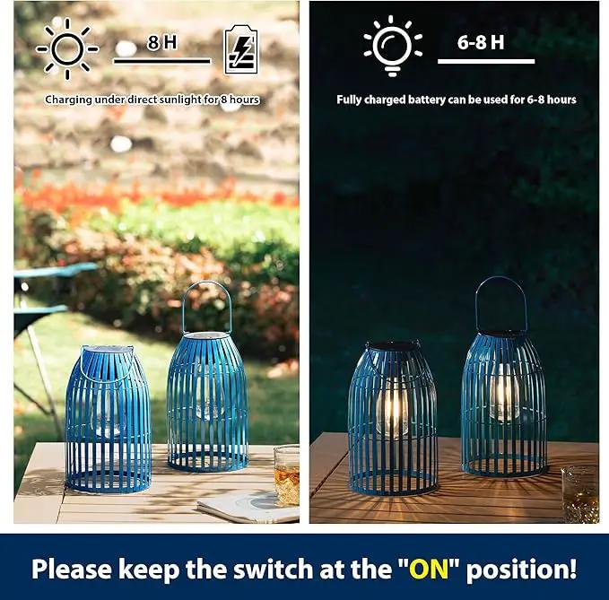 Set of 2 Solar Lantern Outdoor Waterproof Hanging Metal Birdcage Shaped Lantern Decorative Solar Light for Garden Yard Patio Porch, Blue by GreenHaven Gardens
