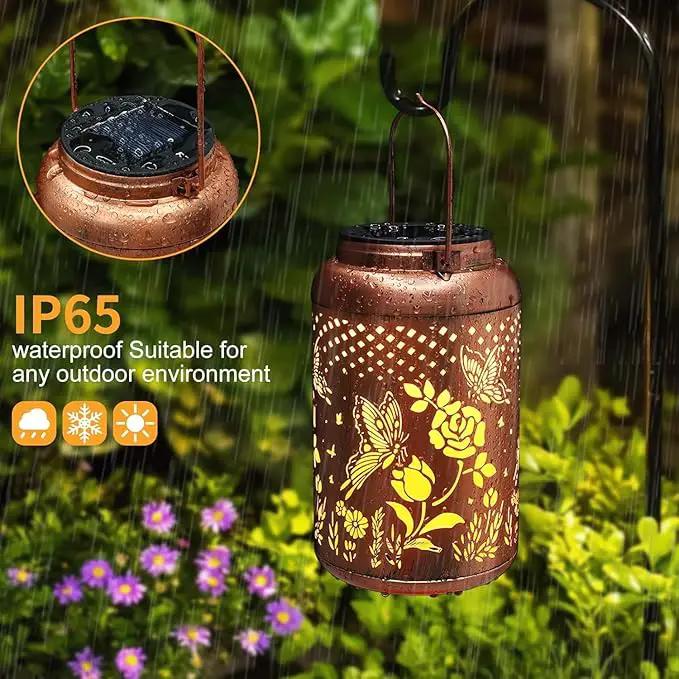 2 Pack Solar Lanterns Outdoor Waterproof, Butterfly Rose Garden Decor Birthday Gifts for Women Mom Grandma Hanging Solar Lights Metal Solar Decoration Outside for Yard, Patio, Lawn, Pathway by GreenHaven Gardens