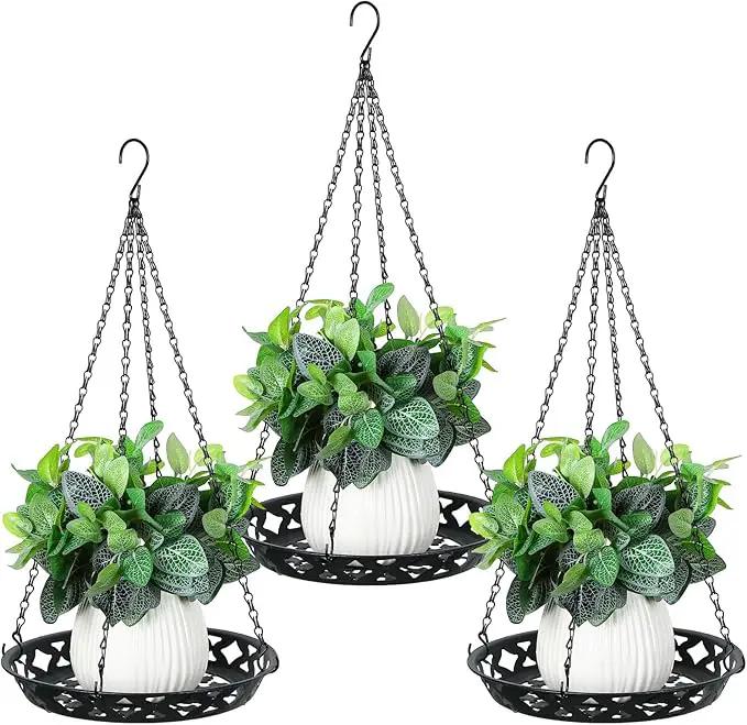 Enhon 3 Pack Plant Hanger, 12 Inch Metal Hanging Planter for Indoor Outdoor Plants, Classy Glossy Black Decorative Hanging Plant Shelf for Window Wall Ceiling Home Decor by GreenHaven Gardens