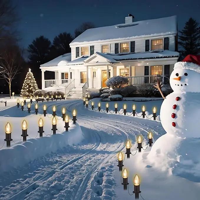 Outdoor Warm Christmas Pathway Lights, 24.2ft 20 Lights with Stakes, Outside Walkway Marker, C9 Christmas Decor, Driveway Decorations, Waterproof, Hanging or Plugging by GreenHaven Gardens