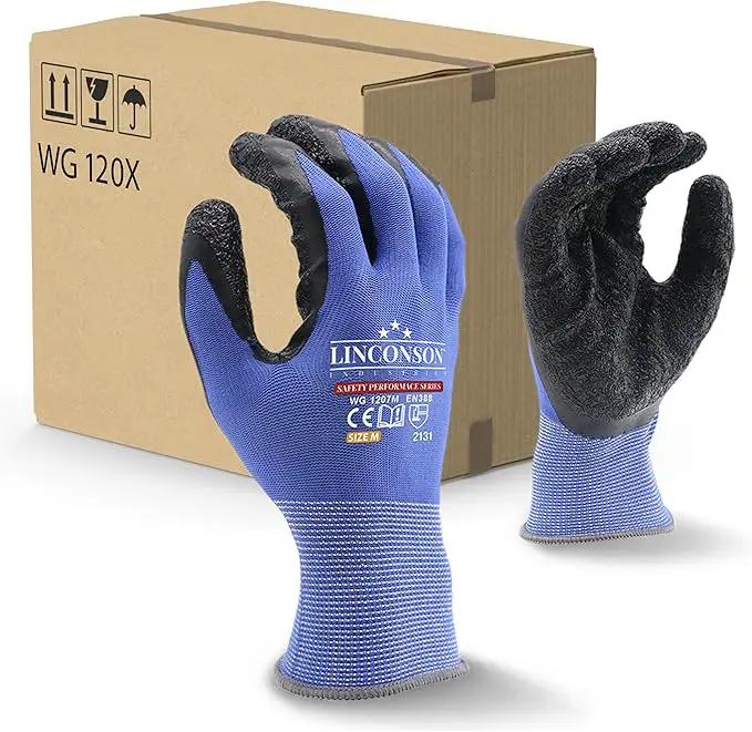 linconson 12 Pack Safety Performance Series Construction Mechanics Wrinkle Latex Work Gloves by GreenHaven Gardens