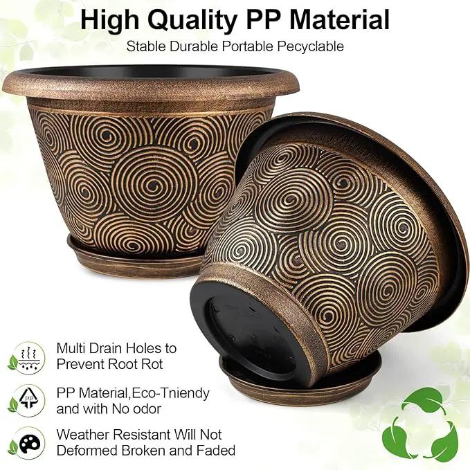 12 Inch Large Planter Pot for Plants Indoor Outdoor, 4 Pack Plastic Flower Pots with Drainage Hole & Tray, Modern Decorative Garden Pot with Saucer, Plant Container for House by GreenHaven Gardens