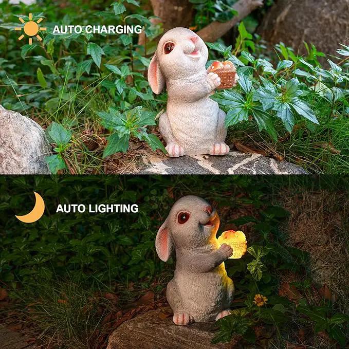 Solar Rabbit Garden Statues Outdoor Bunny Decor Resin Rabbit Figurine Holding Mushroom with LED Lights for Porch Patio Lawn Yard Christmas Housewarming Gardening Gifts for Mom Grandma by GreenHaven Gardens