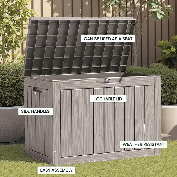 45 Outdoor Storage Box, Waterproof Resin Deck Box with Side Handles, Lockable Outdoor Bench for Indoor & Outdoor Use, Storage Bin for Patio Cushions, Garden Tools, Package Delivery, Grey by GreenHaven Gardens