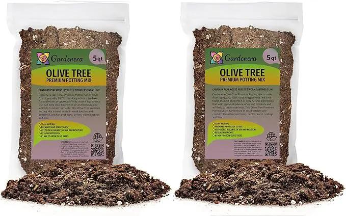 Olive Tree Premium Potting Mix - 10 Quart - Enhanced Growth and Nutrient Retention for Thriving Trees - (2 Bags of 5QT) by GreenHaven Gardens