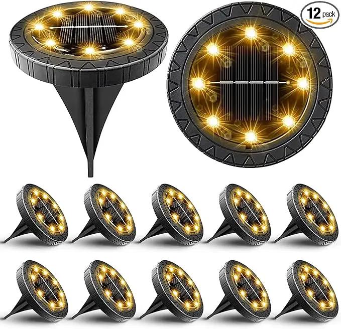 Solar Powered Ground lights 12 Pack,Waterproof LED Solar Lights Outdoor Solar Disk Lights Decorative,Solar Garden Lights for Landscape Pathway Patio Yard Walkway Path Lawn Driveway Lighting Warm White by GreenHaven Gardens