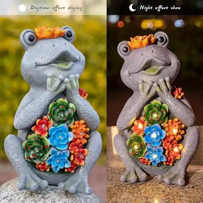 Frog Solar Figurine Light Statue Outdoor Gardening Gifts Decoration Garden Frogs Yard Decor Lamp With 8 Led Lights And Succulent Waterproof Patio Lawn Decor Housewarming Frog Gifts For Women by GreenHaven Gardens
